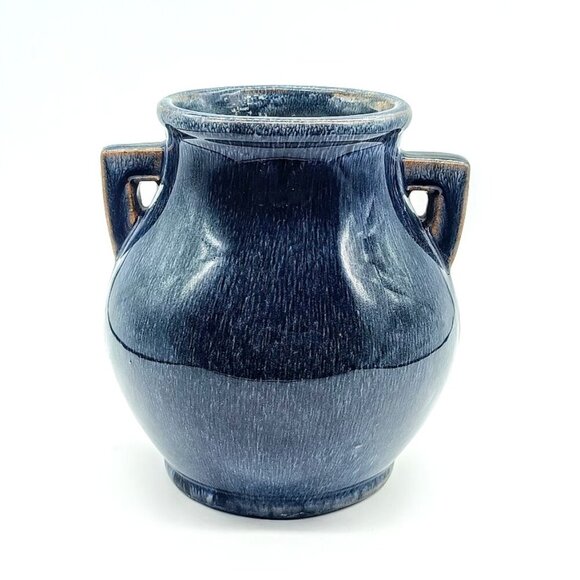 Handmade Japanese Blue Drip Glazed Double Handle Pottery Vase